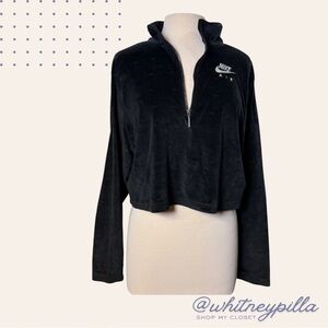 Nike Air Pullover Black Cropped Quarter Zip Velour Air Patterned Women’s size 1X